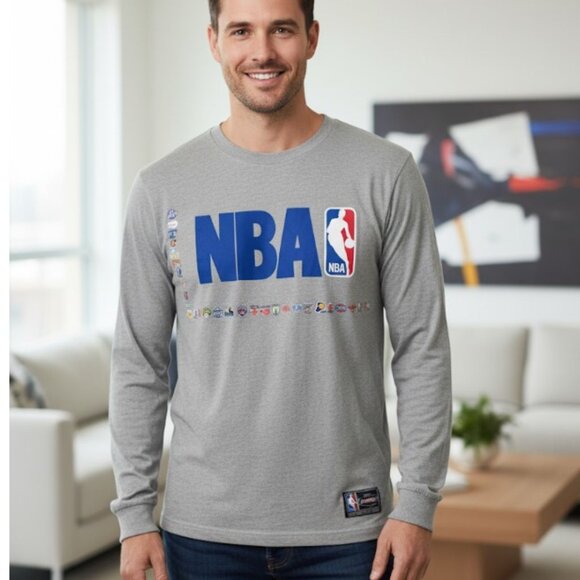 NBA UNK T Shirt Longwear Official Licensed Tee Long Sleeve Basketball Logo Sz L - Picture 1 of 13